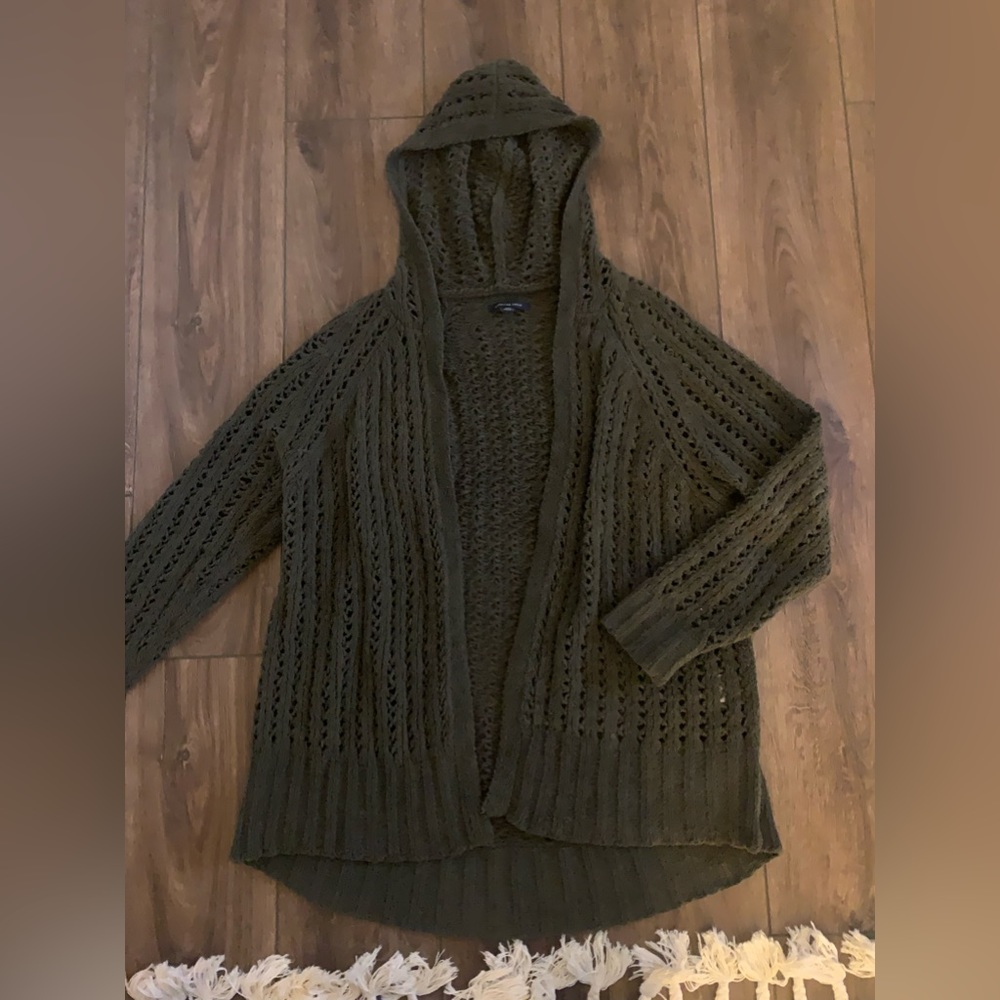 Olive Green Knitted Cardigan with Hood